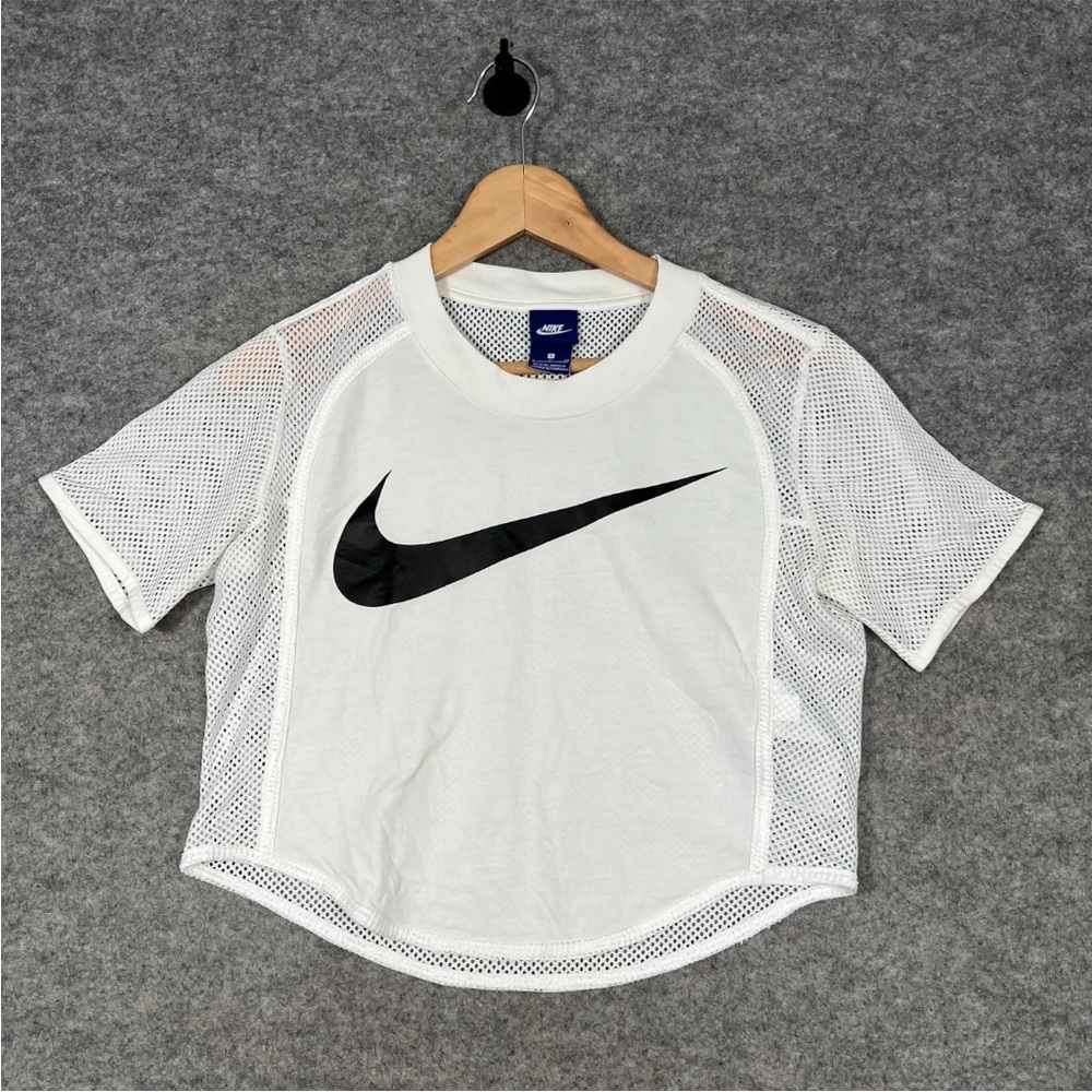 NIKE T Shirt Size Small Womens White Center Swoosh Mesh Crop Breathable Top - Picture 1 of 10